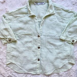 Zara Green Button Down Linen Shirt